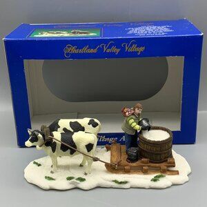Heartland Valley Christmas Village Figurine 2 Bulls Pulling Wooden Sled